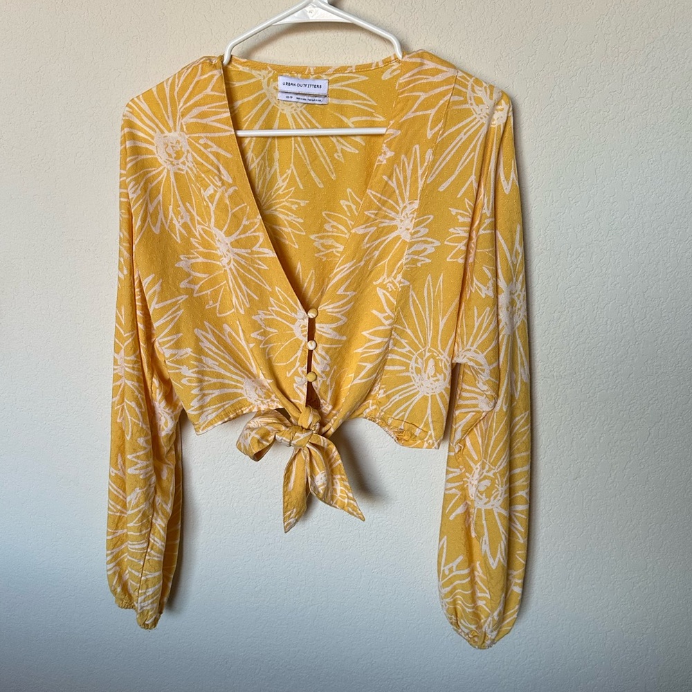 Urban Outfitters Mustard Floral Button-Front Blouse